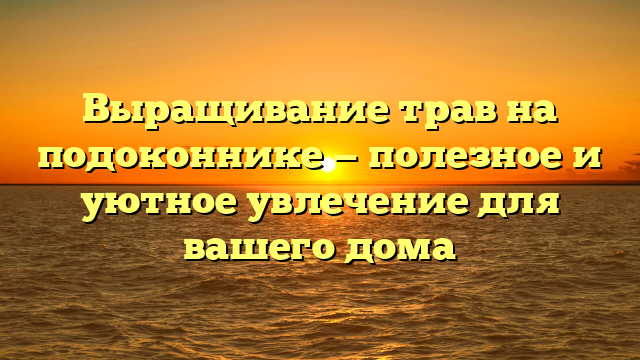 Выращивание трав на подоконнике — полезное и уютное увлечение для вашего дома